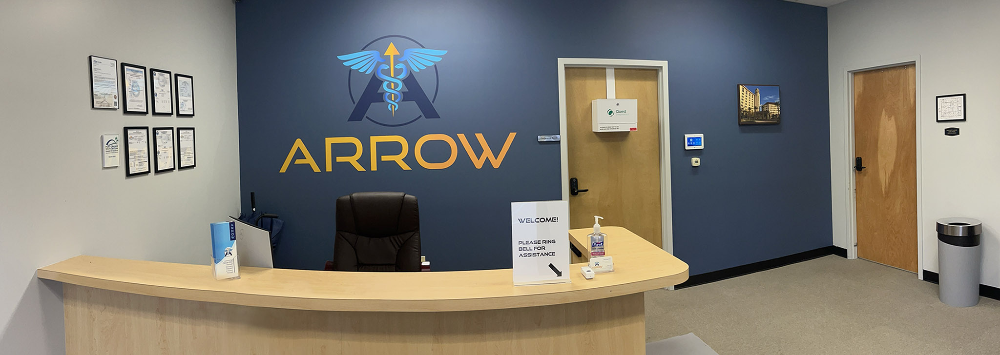 Reception area at Arrow Clinical Trials in Daytona Beach